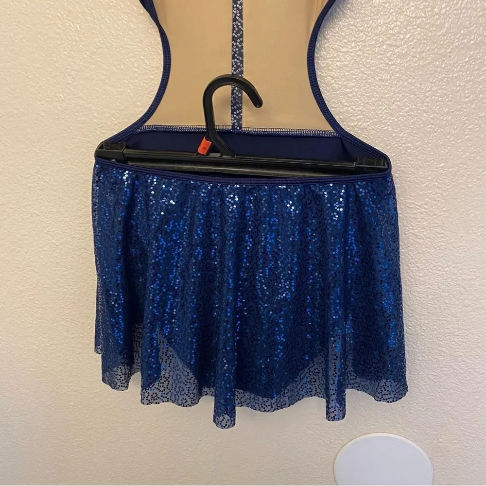 Double platinum dance Costume leotard blue sequin dress N7799P -adult M
